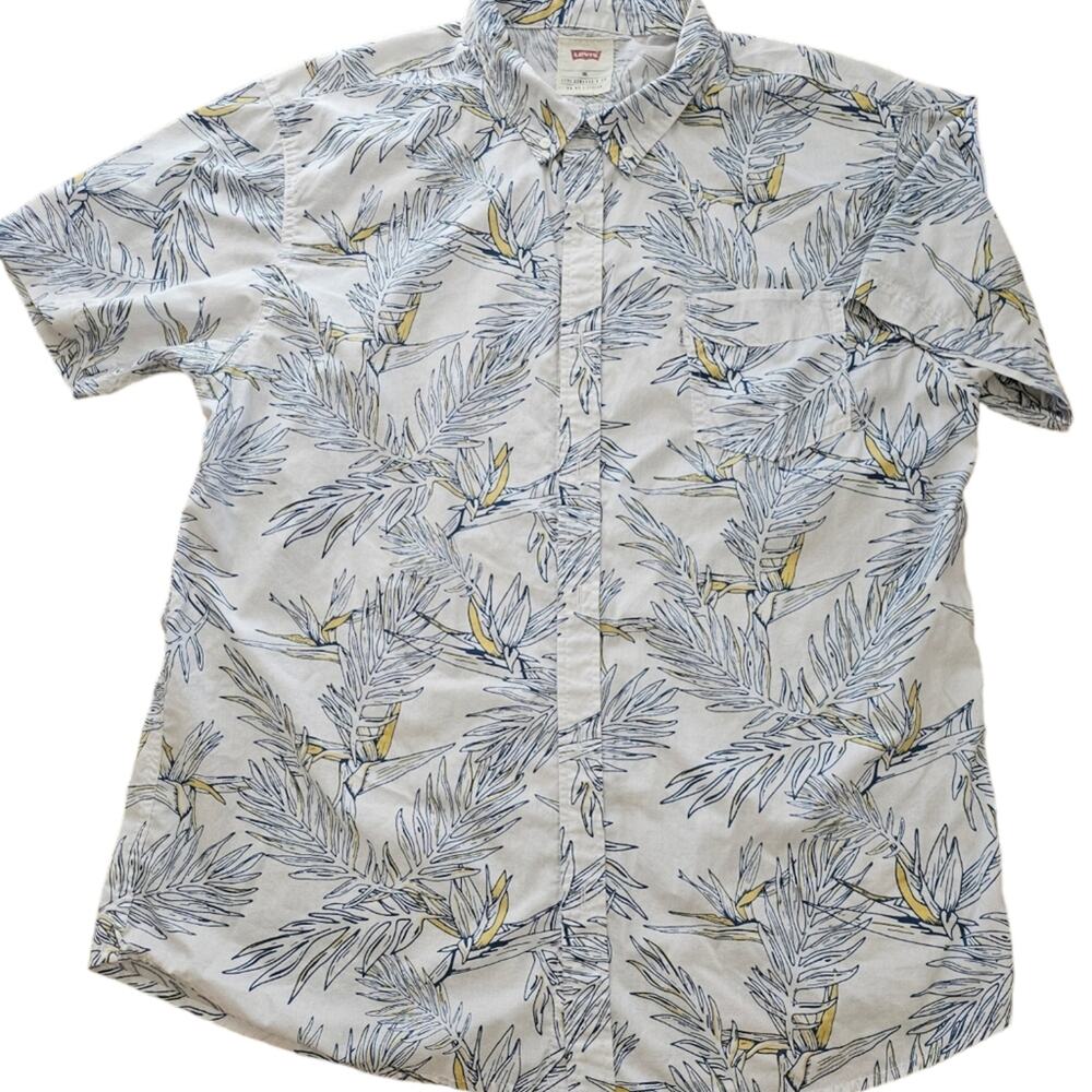 Levi Strauss mens tropical graphic button down collar short slv shirt sz xxl